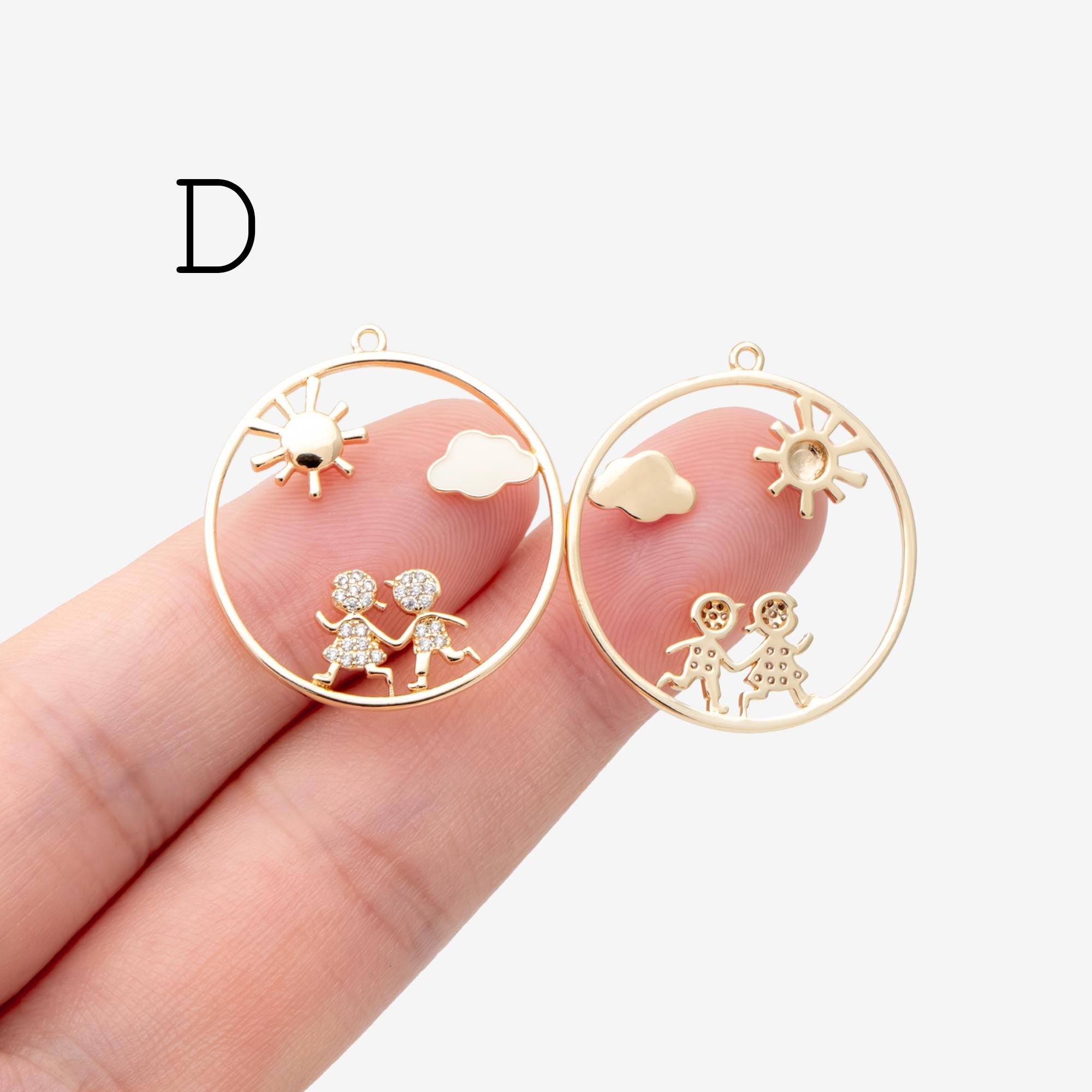 10pcs Gold Boy and Girl Charms 18mm, Gold plated Brass Cubic Zirconia Pendants (GB-172)